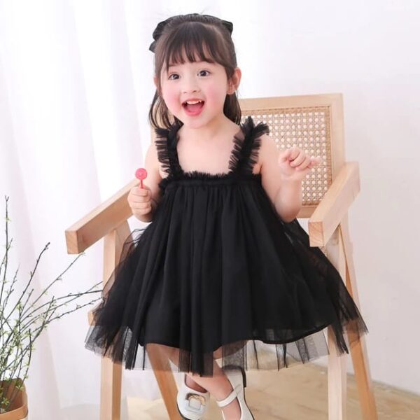 Baby Girl Summer Frock | Soft Net Fabric | Daisy Print | Black Colors | 3M-5Y | Party & Casual Wear