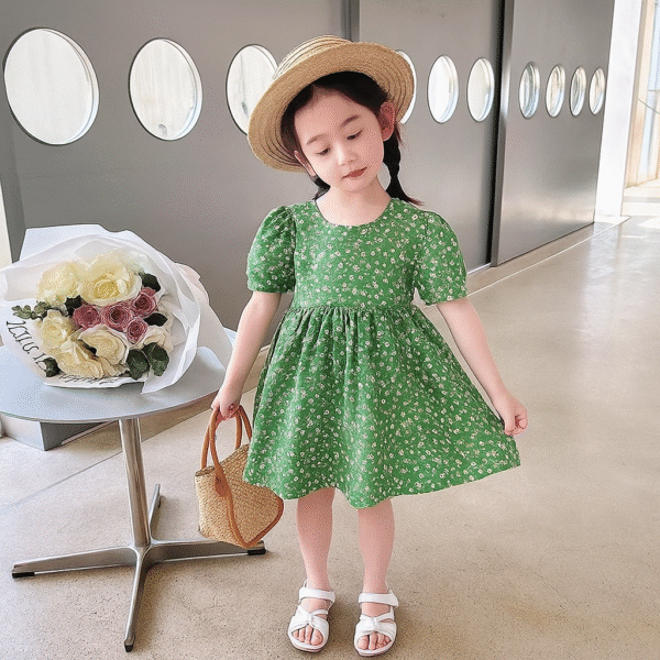 Adorable Green Floral Frock for Girls | Perfect Party Wear (1–6 Years)