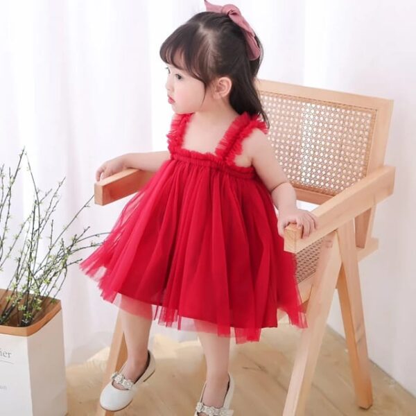 Baby Girl Summer Frock | Soft Net Fabric | Solid Colour | Red Colors | 3M-5Y | Party & Casual Wear
