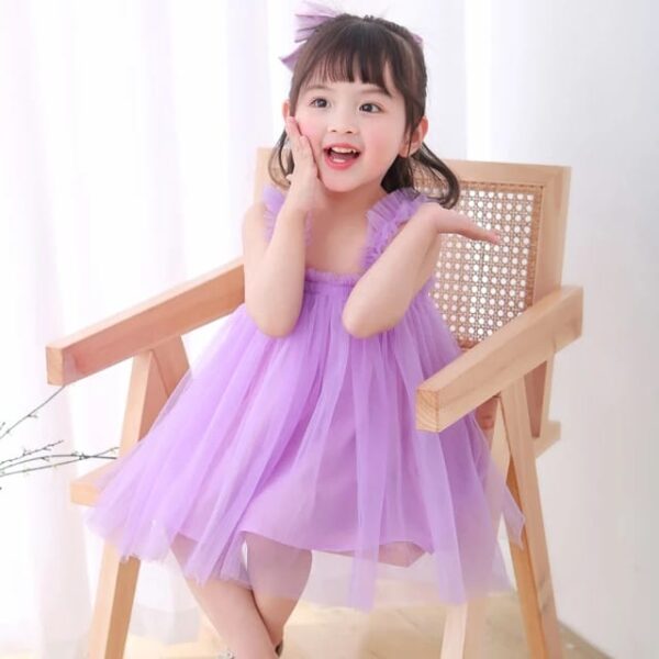 Baby Girl Summer Frock | Soft Net Fabric | Solid Colour | Purple Colors | 3M-5Y | Party & Casual Wear