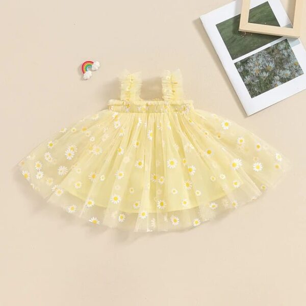 Baby Girl Summer Frock | Soft Net Fabric | Daisy Print | Yellow Colors | 3M-5Y | Party & Casual Wear