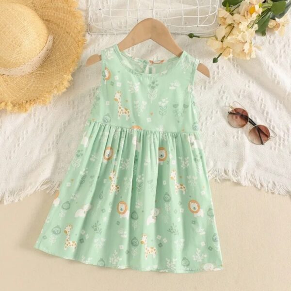 Girls Pink Strawberry Print Summer Frock | Sleeveless Cotton Kids Dress for 1-6 Years