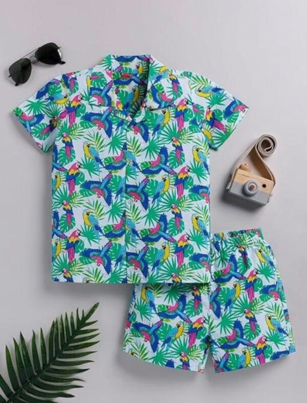 Trendy Tropical Print Boys Shirt & Shorts Set | Comfortable Summer Outfit