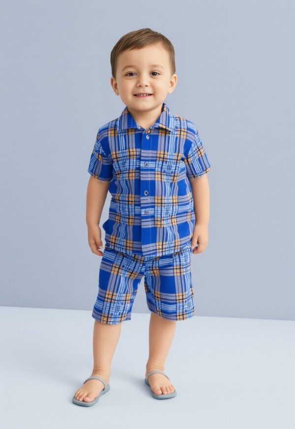Stylish Blue Check Print Shirt & Shorts Set for Boys | Soft & Comfortable Summer Wear