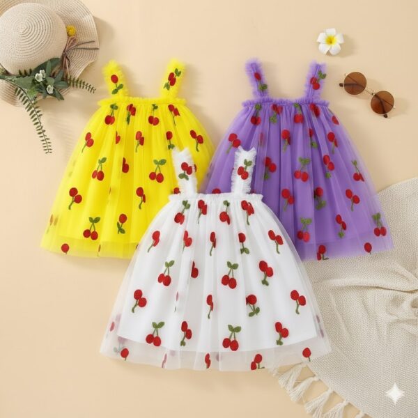 Pack Of 3 Combo Of Beautiful White Cherry Pattern Dress for Baby Girls – Summer Party Look
