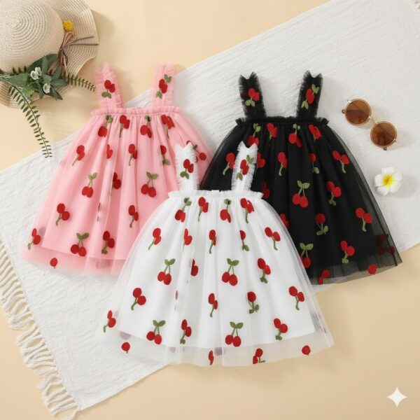 Pack Of 3 Combo Of Beautiful White Cherry Pattern Dress for Baby Girls – Summer Party Look